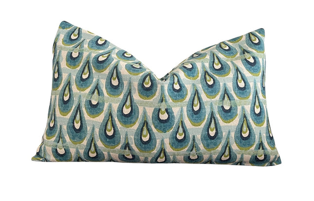 Peacock Throw Pillow Cover 18x18 20x20 22x22 24x24 12x20 14x22 Chloe Birchcloth Navy Blue Teal Lime Ivory Geometric Modern