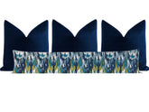 Blue Ikat Craze Throw Pillow Cover Double Sided 18x18 20x20 22x22 24x24 12x20 14x22 Birch Barkcloth Navy, Shades of Blue, Green Accents