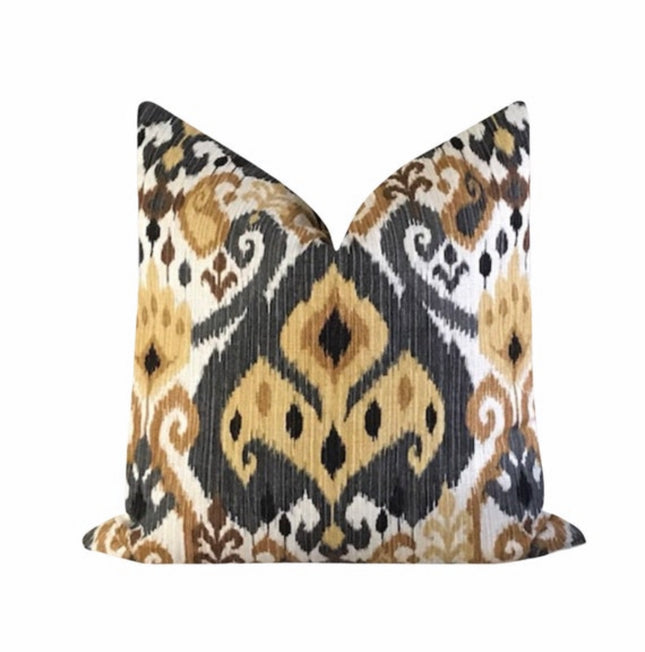 Ikat Mill Creek Throw Pillow Cover 18x18, 20x20, 22x22, 24x24, 12x20, 14x22 Charcoal, Gold, Mustard, Ivory Moroccan