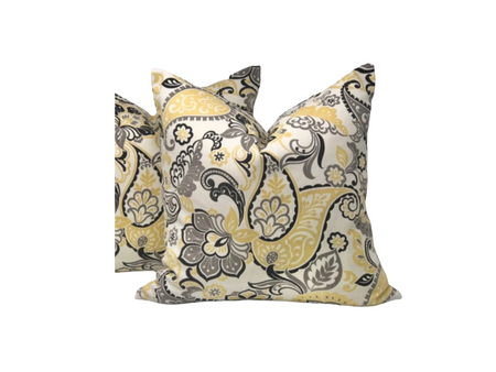 Set of Two Throw Pillow Covers Filigree Butter 18x18 20x20 22x22 24x24 Black and Yellow Throw Pillow Covers Set of Two Throw Pillow Covers