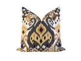 Ikat Mill Creek Throw Pillow Cover 18x18, 20x20, 22x22, 24x24, 12x20, 14x22 Charcoal, Gold, Mustard, Ivory Moroccan